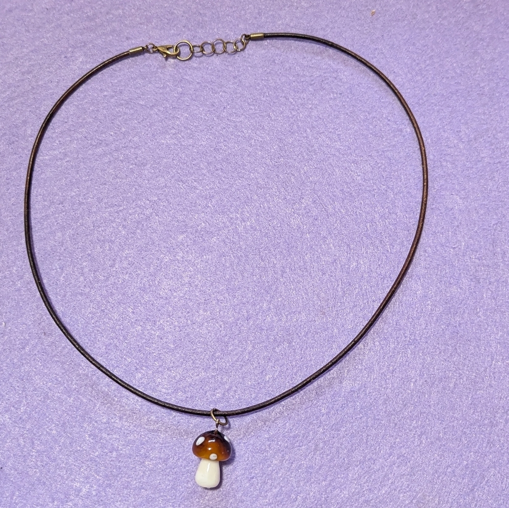 Leather Cord Mushroom Necklace